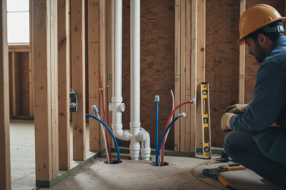 Drain and supply rough-in during Leak Detection in Hopkins